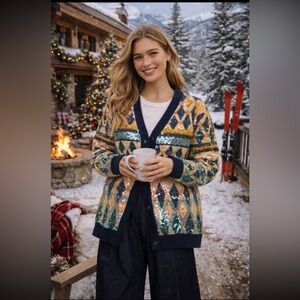RARE!!!! Anthropologie NWT Maeve Patterned Sequin Cardigan size M.